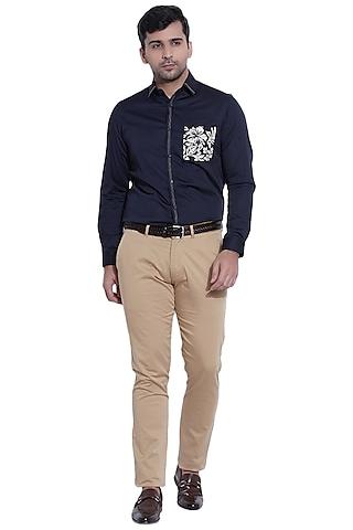 navy blue embroidered shirt