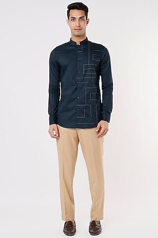 navy blue embroidered shirt