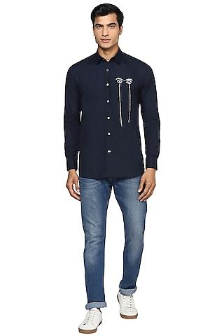 navy blue embroidered shirt