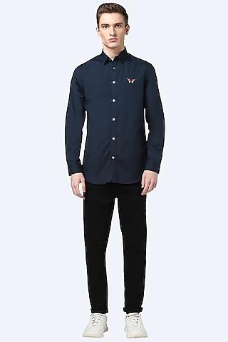 navy blue embroidered shirt