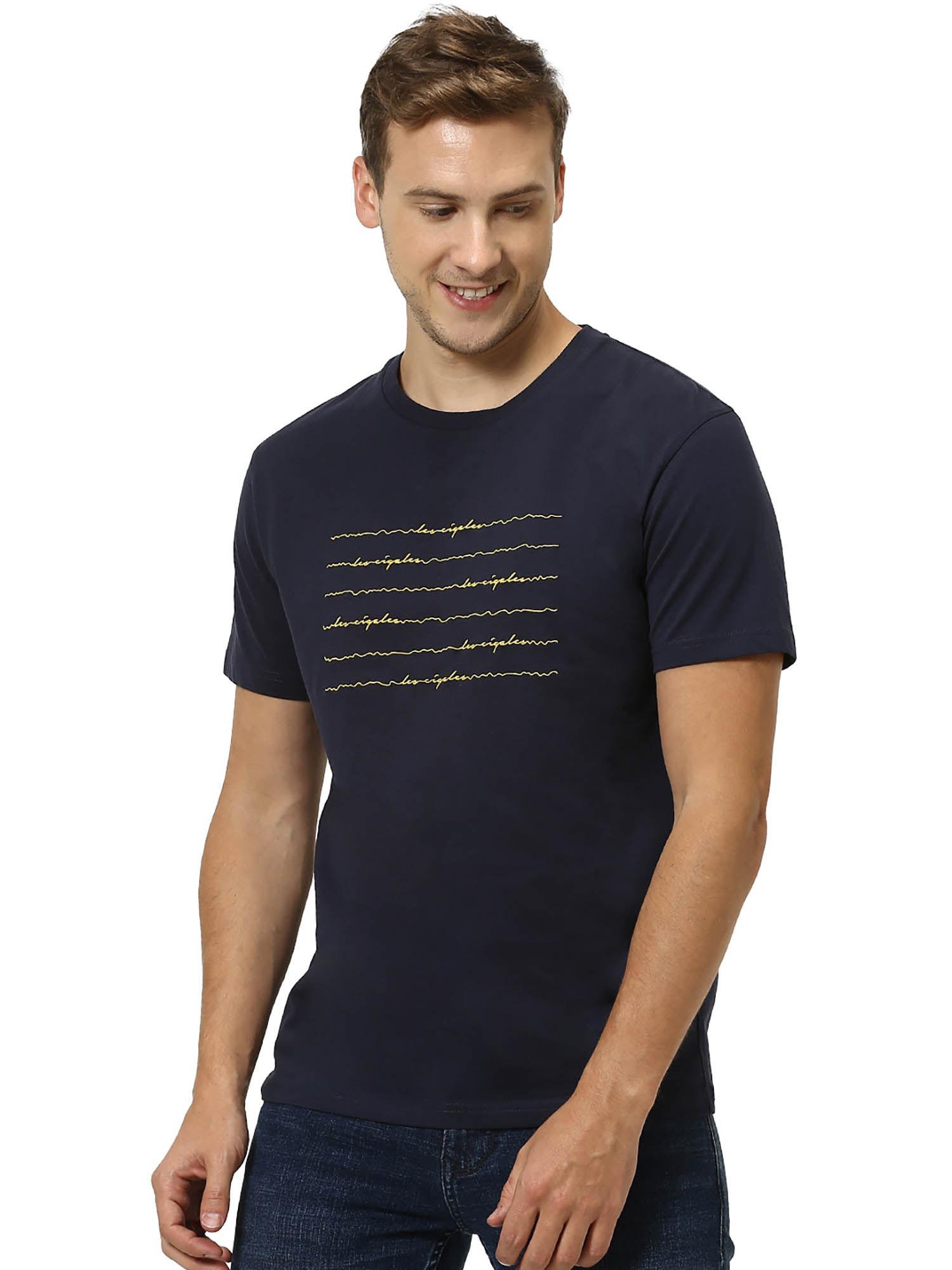 navy blue embroidered t-shirt