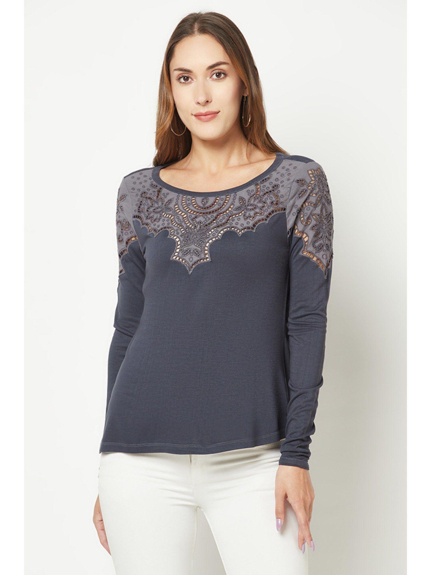 navy blue embroidered top