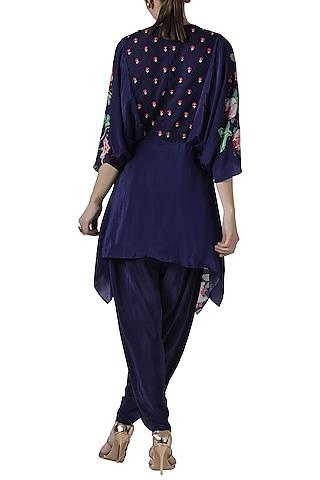 navy blue embroidered tunic with dhoti pants
