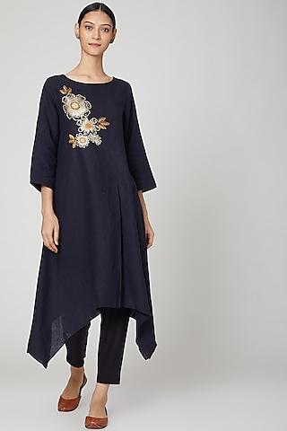 navy blue embroidered tunic
