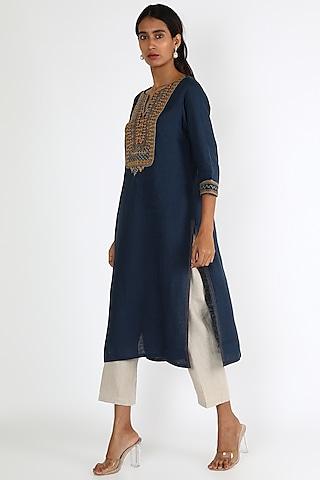 navy blue embroidered tunic