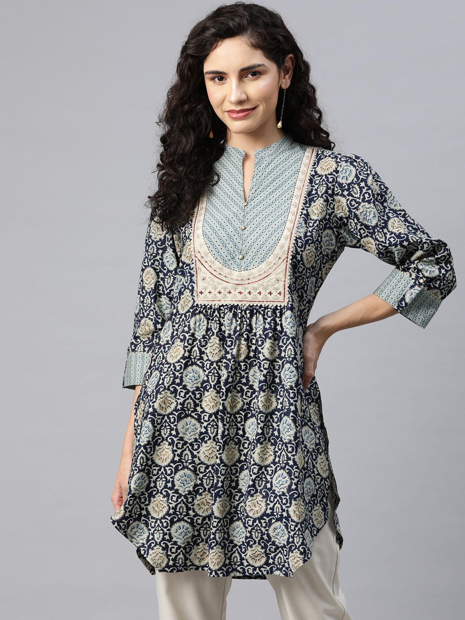 navy blue embroidered zari work tunic