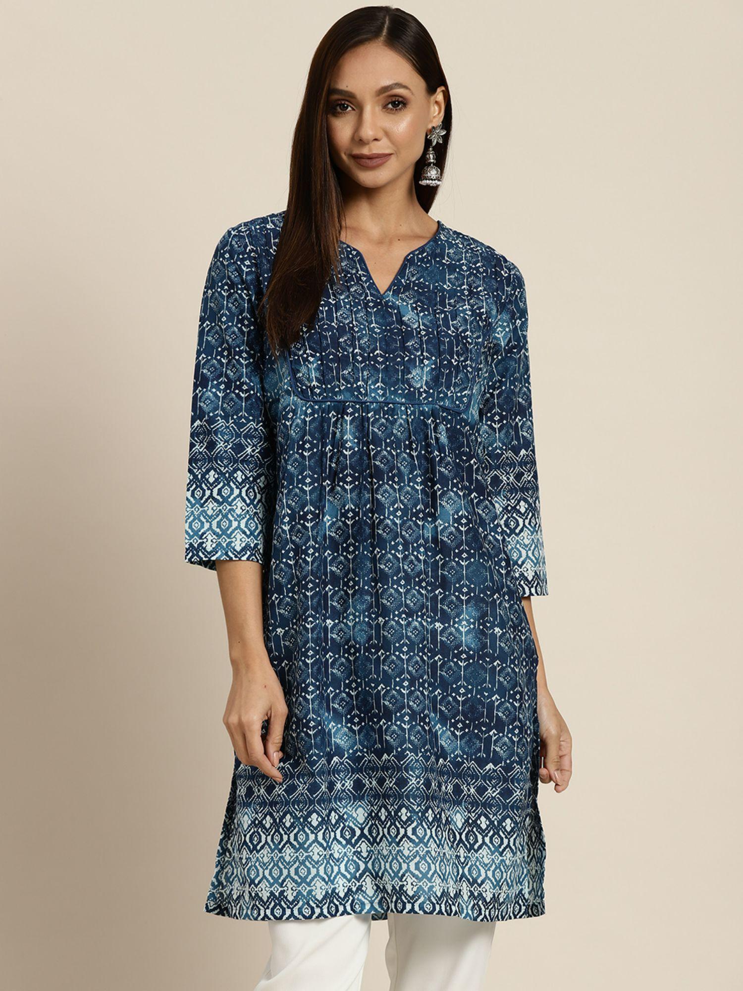 navy blue ethnic motifs printed cotton tunic