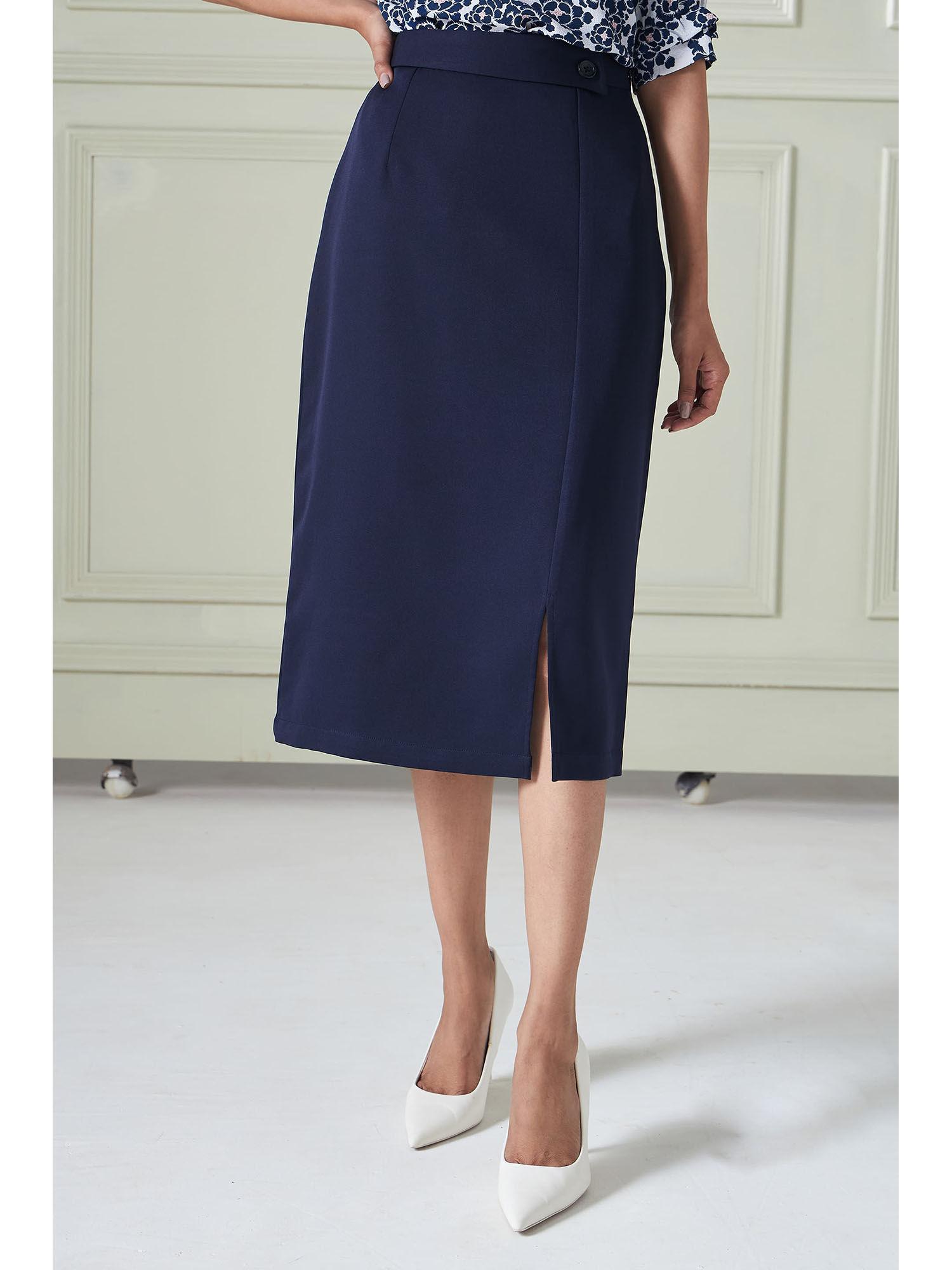 navy blue flap detailing skirt