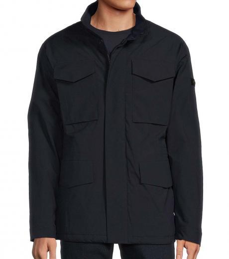 navy blue flap pockets field rain coat