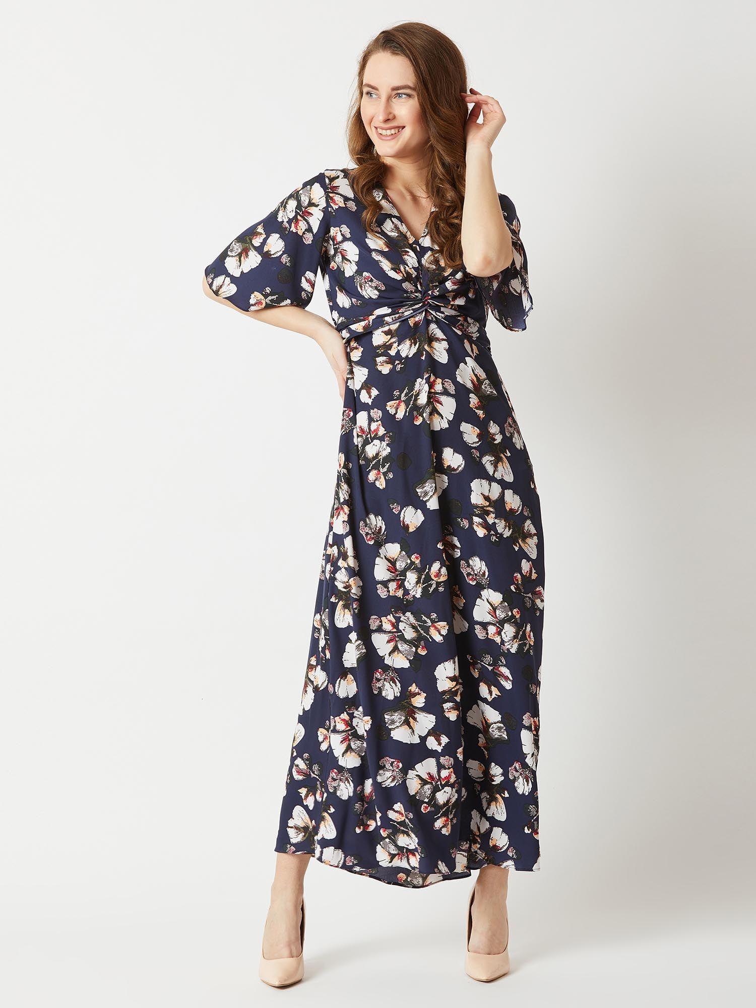 navy blue flared maxi dress