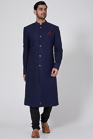 navy blue floral embroidered sherwani