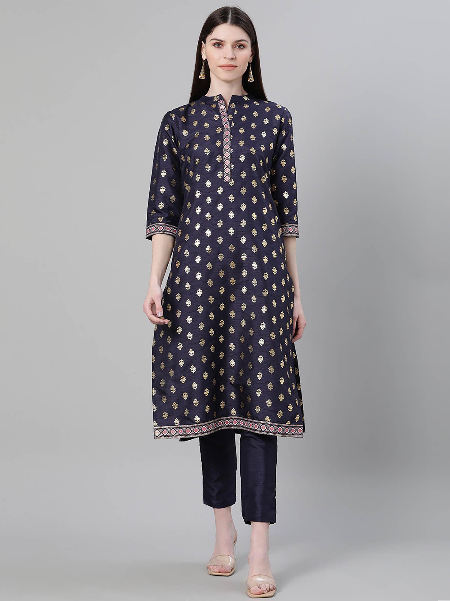 navy blue floral kurta