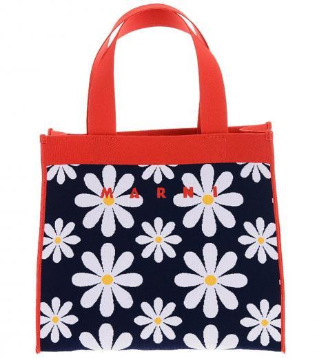 navy blue floral patterned large tote