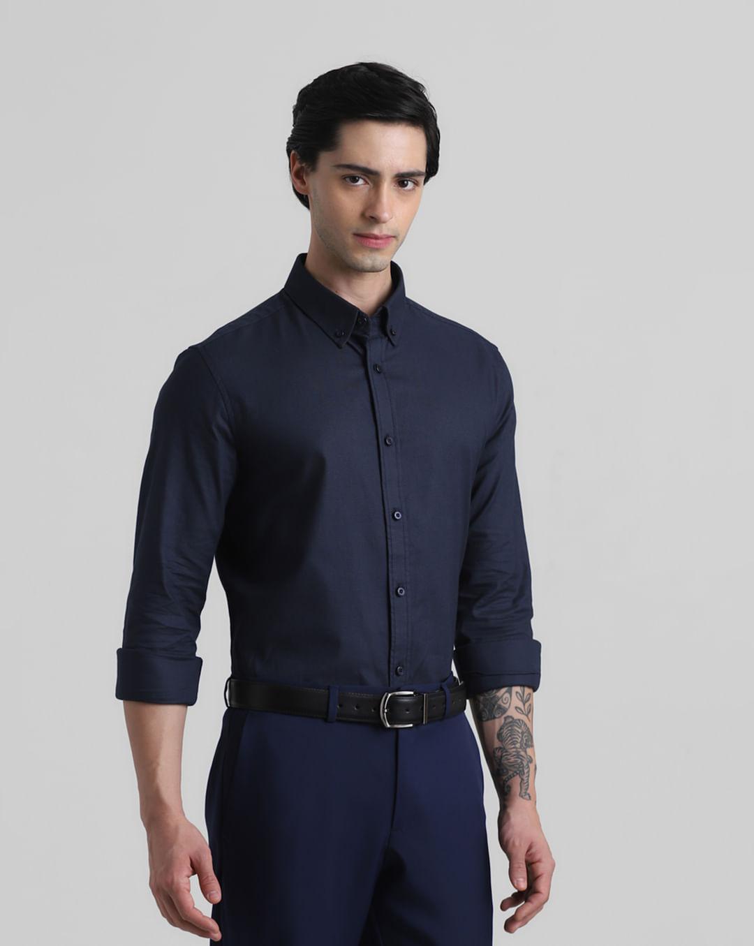 navy blue formal full sleeves shirt