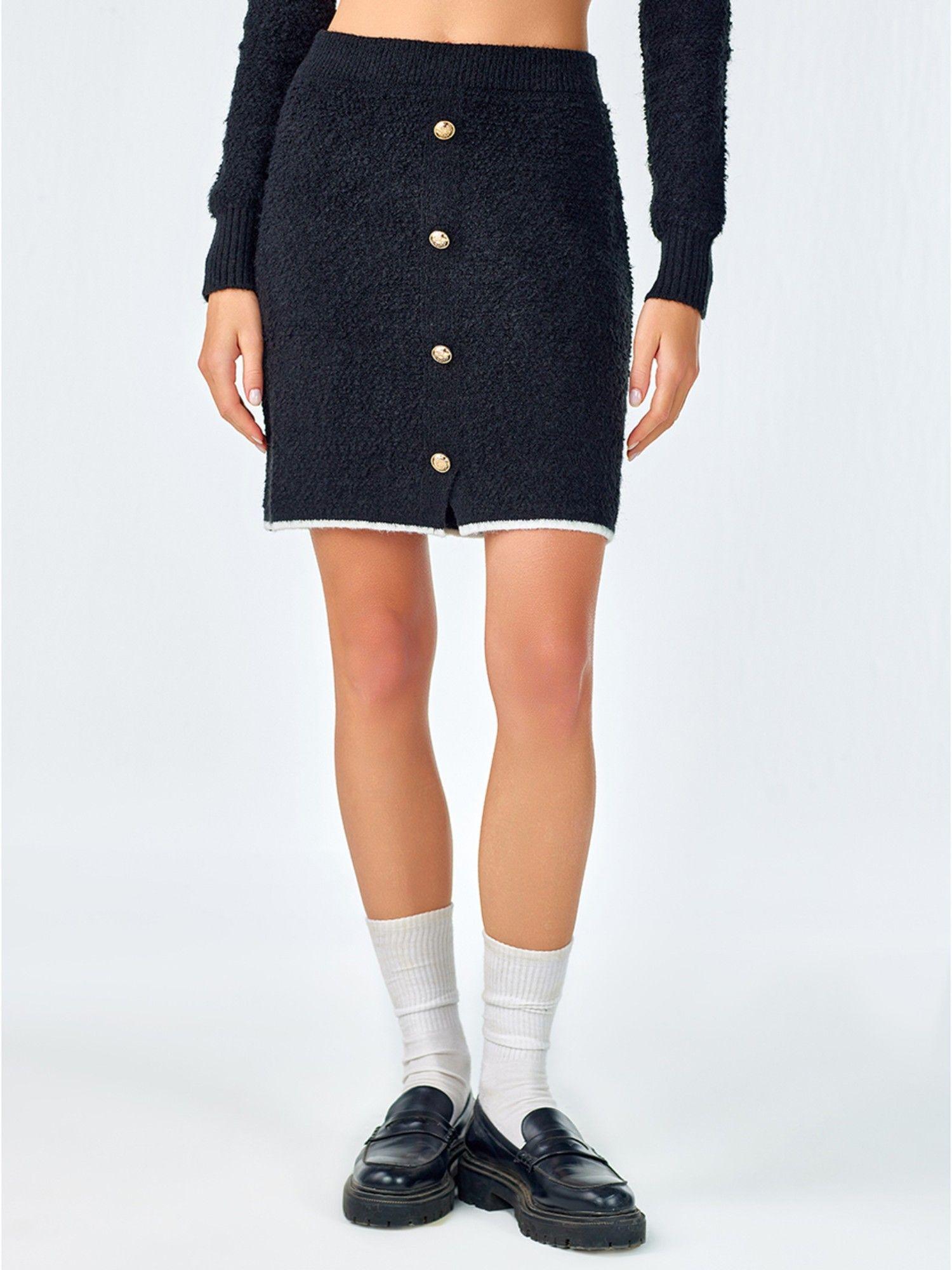 navy blue front buttoned mini skirt