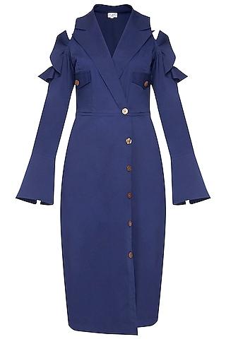 navy blue front open trench dress