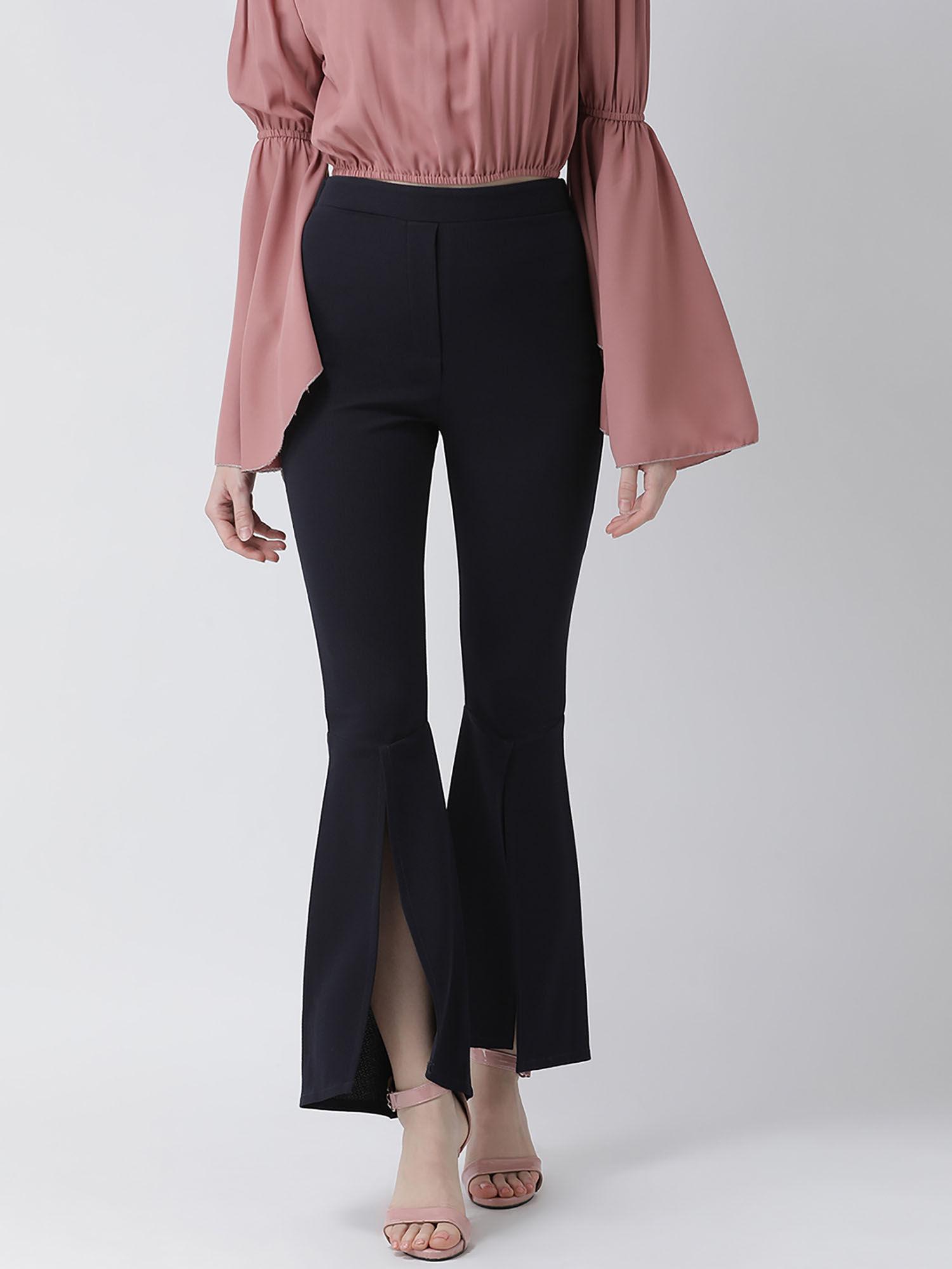 navy blue front slit bell bottom pant