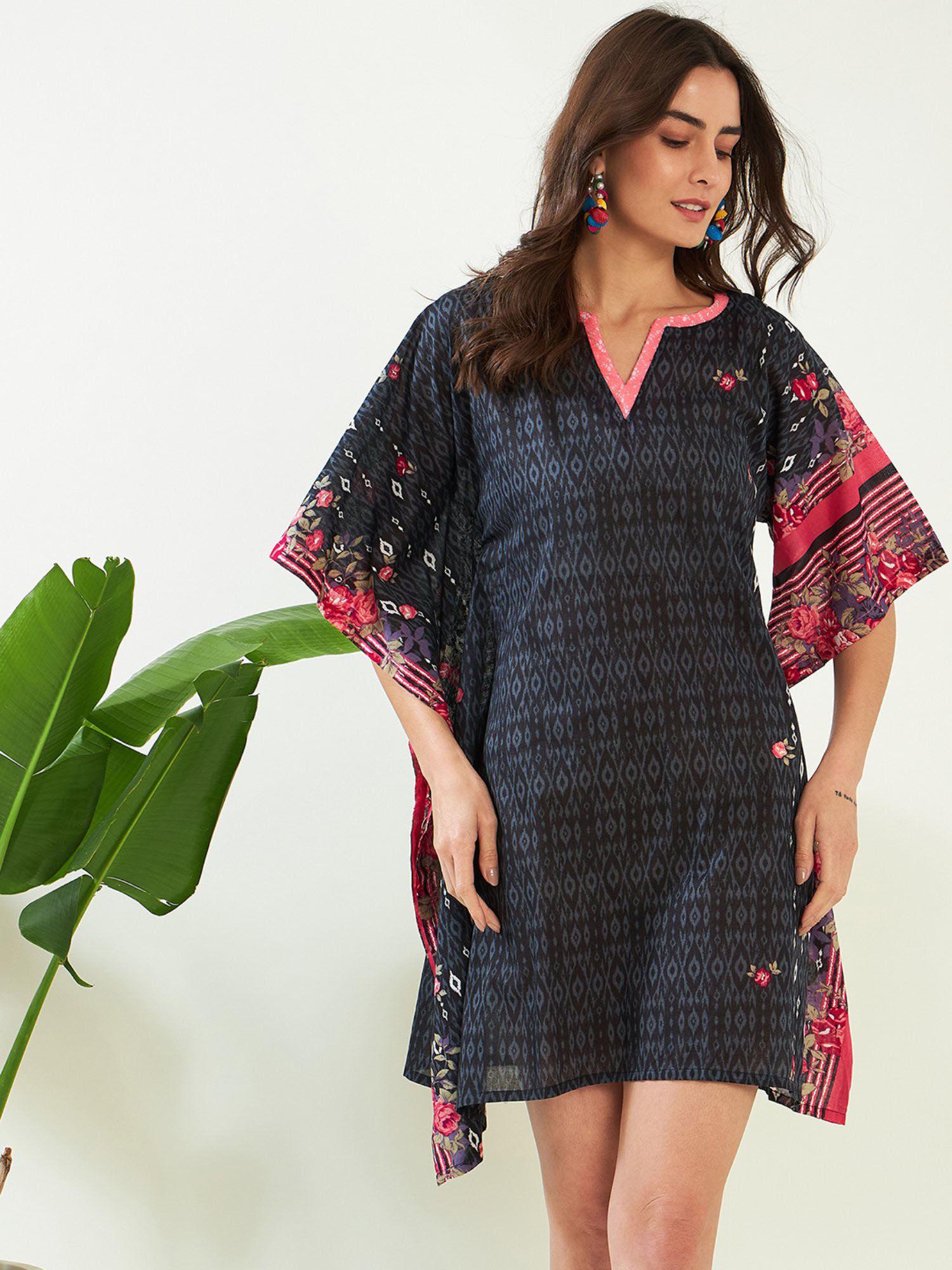 navy blue gardenscape asymmetric resort kaftan