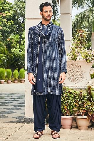 navy blue georgette chikankari embroidered kurta set