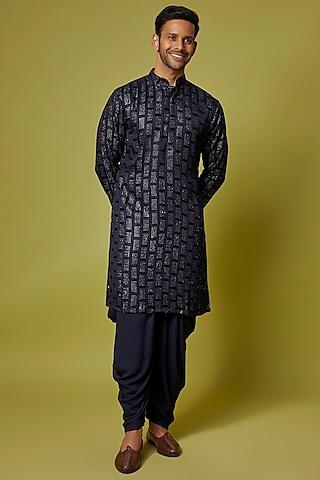 navy blue georgette embroidered kurta set