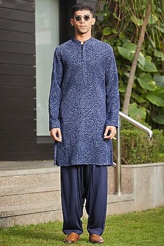 navy blue georgette embroidered kurta set