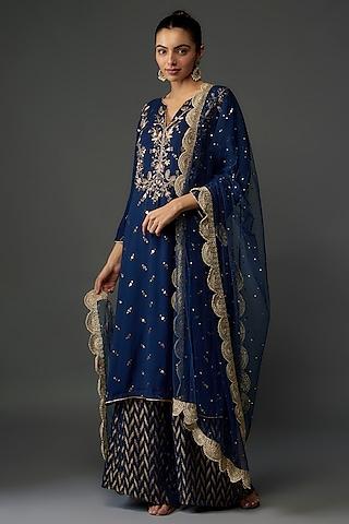 navy blue georgette embroidered kurta set