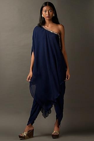 navy blue georgette embroidered tunic
