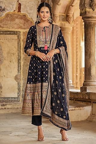 navy blue georgette foil printed anarkali set