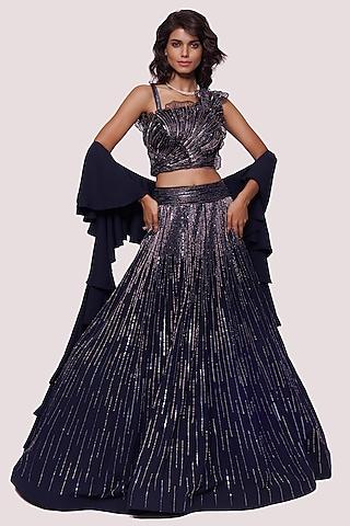 navy blue georgette hand-dyed & embellished lehenga set