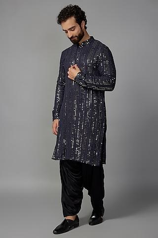 navy blue georgette sequins embellished kurta set