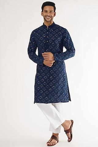 navy blue georgette thread embroidered kurta set