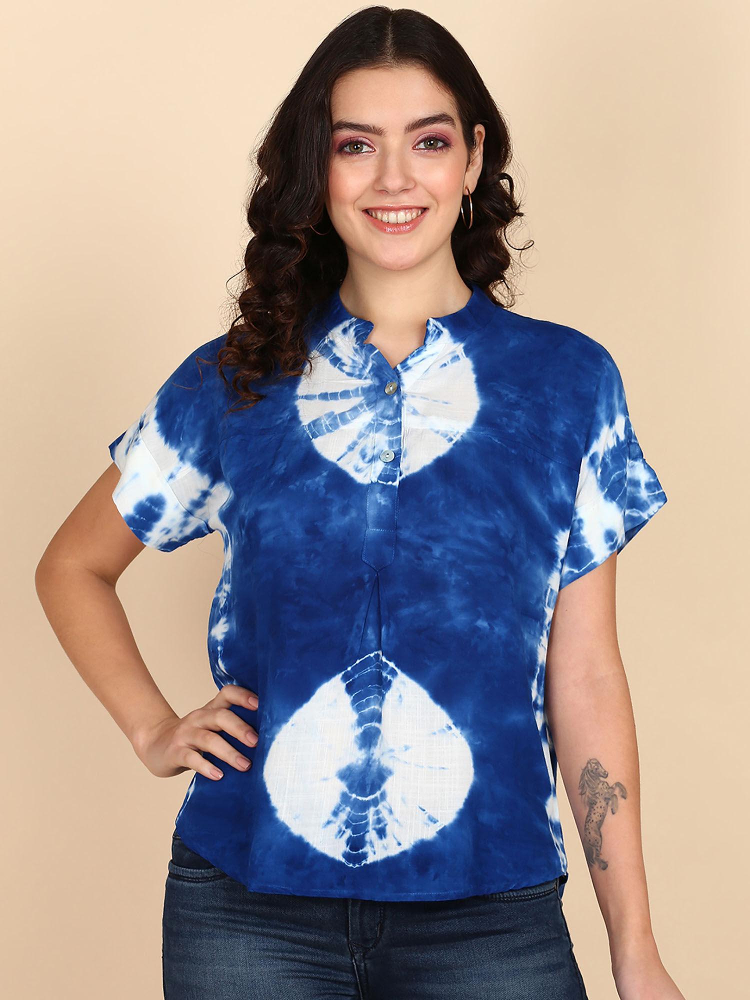 navy blue half sleeves rayon slub top