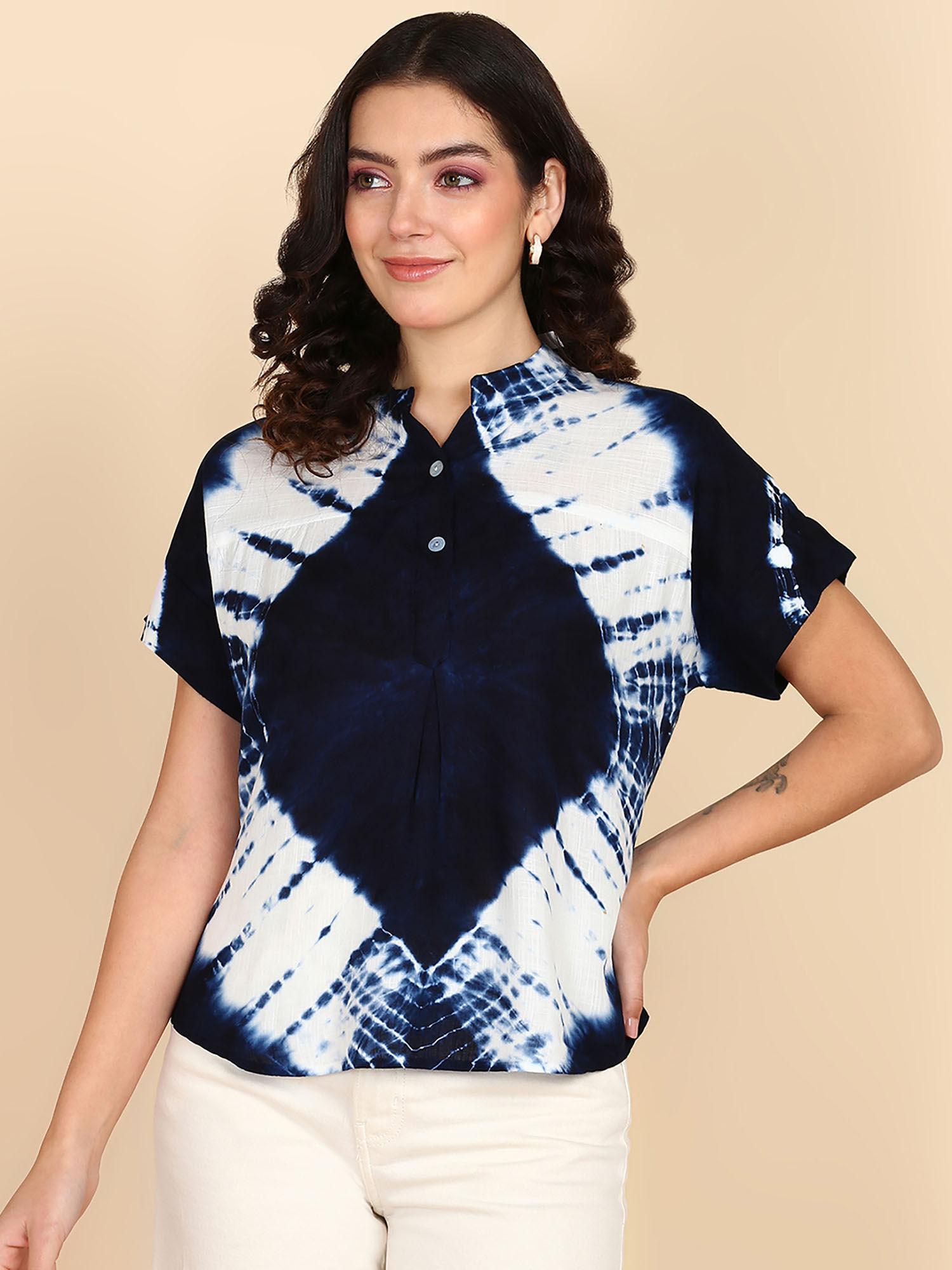 navy blue half sleeves rayon slub top