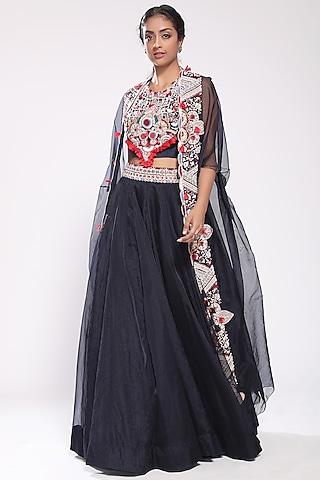 navy blue hand embroidered lehenga set