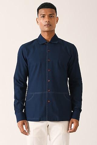 navy blue handloom cotton shirt