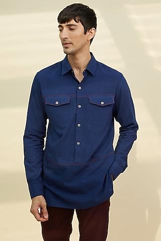 navy blue handloom khadi tunic shirt