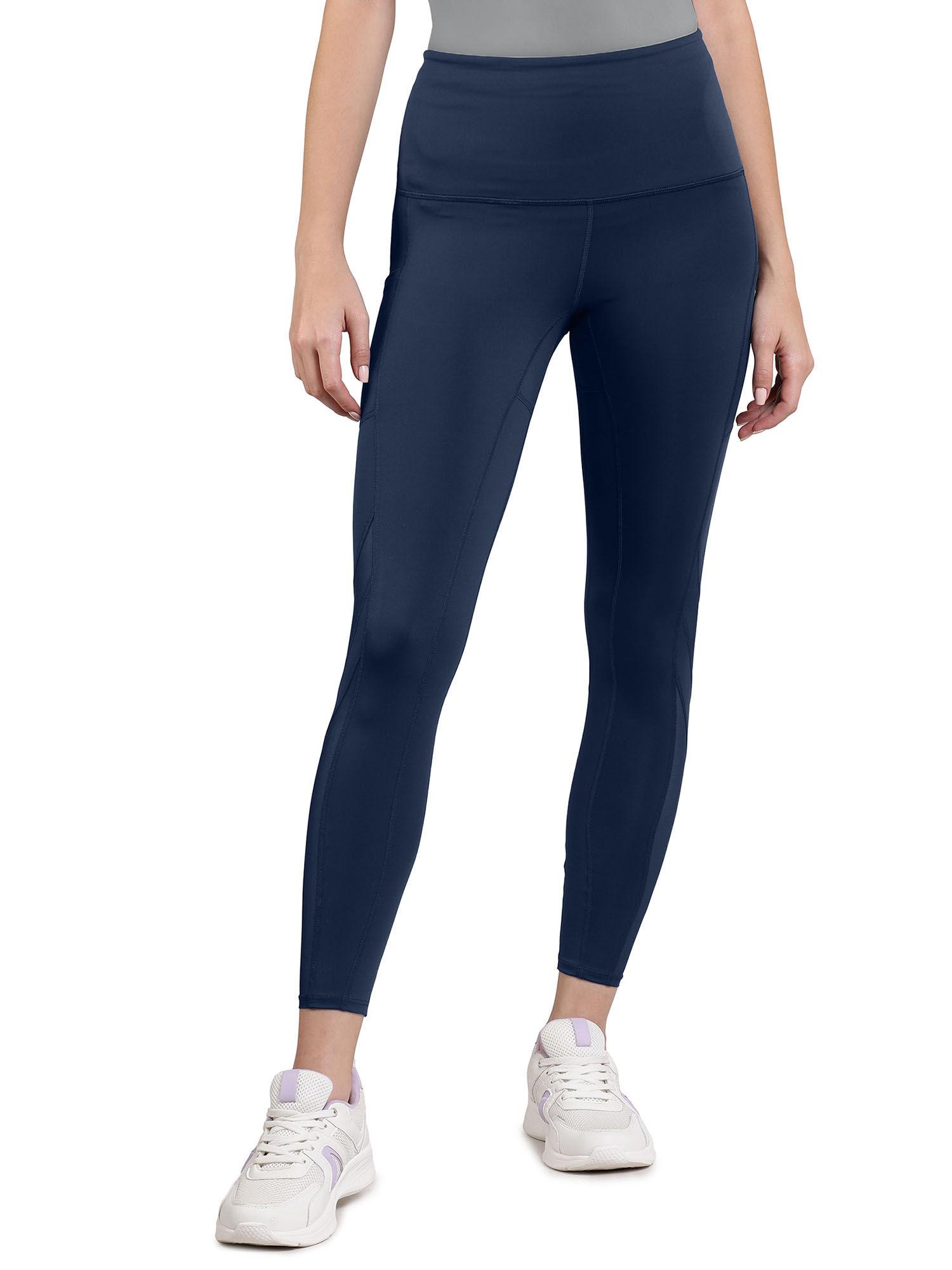 navy blue high rise ankle length energize panelled tights