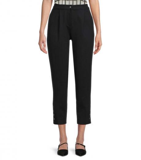 navy blue high rise button ankle trousers