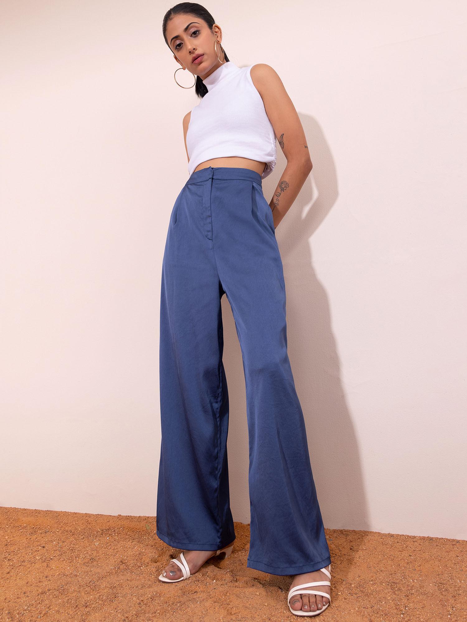 navy blue high rise straight pants