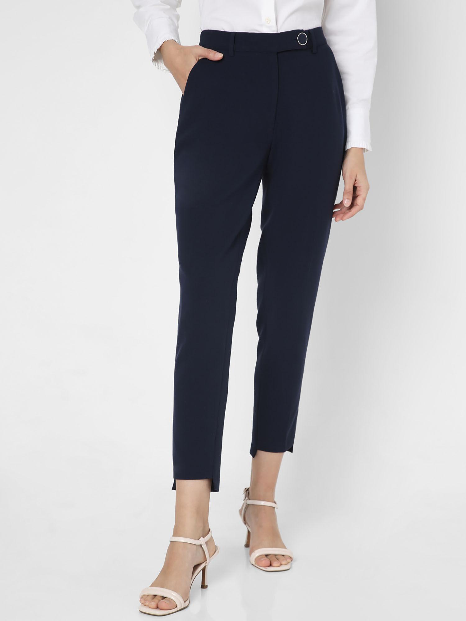 navy blue high rise trouser