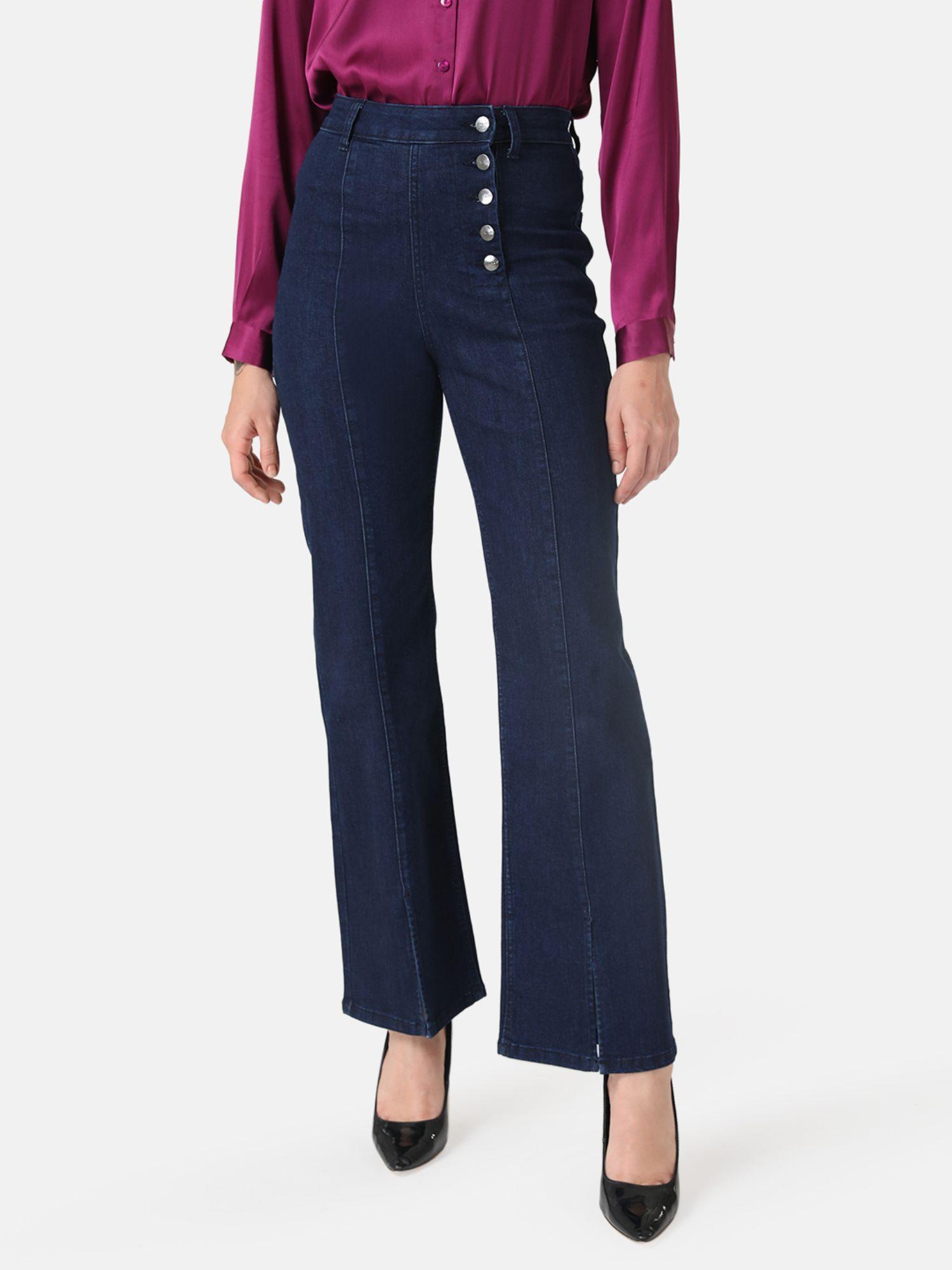 navy blue jeans with side buttons