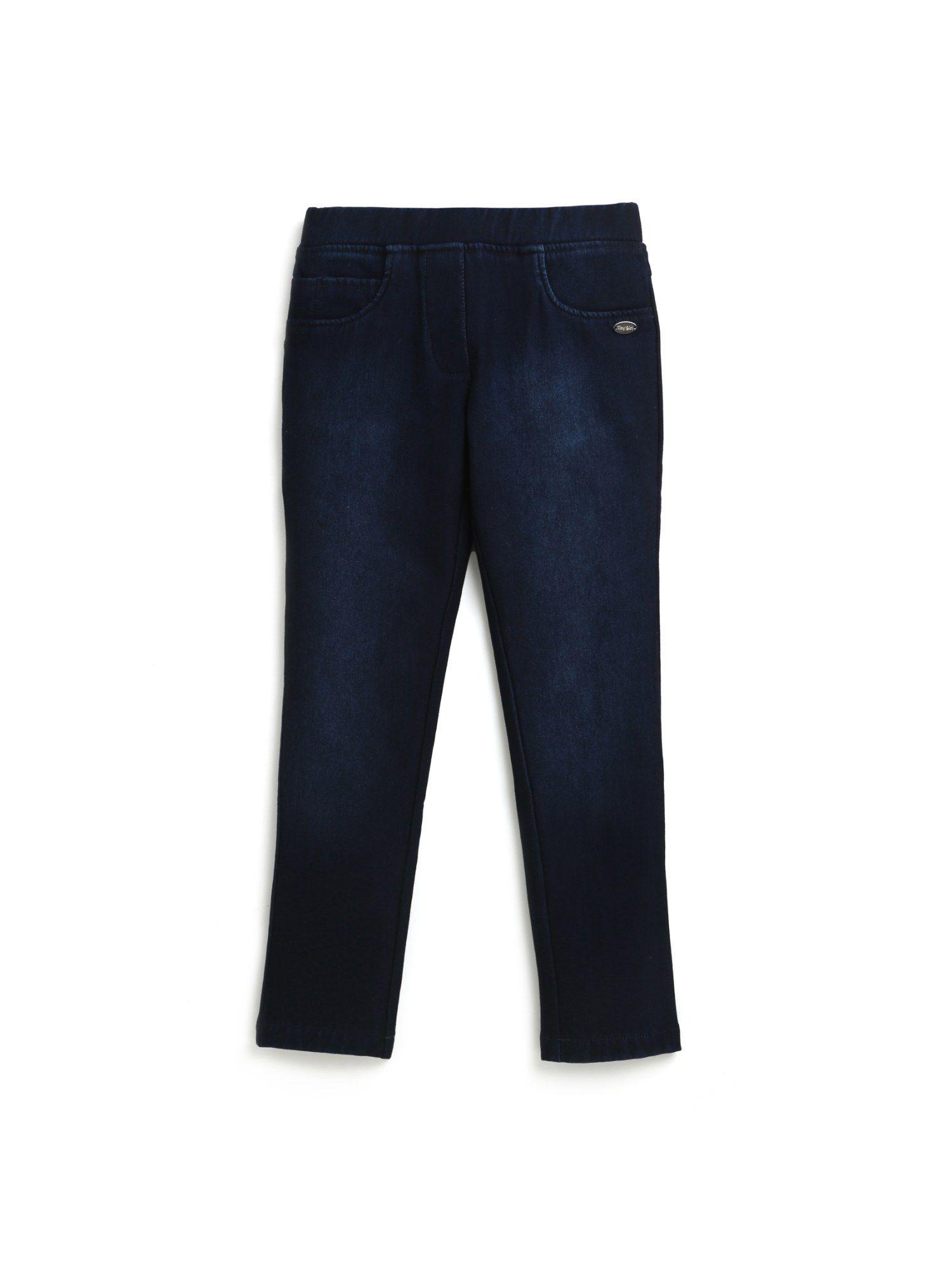 navy blue knitted cotton solid jeggings