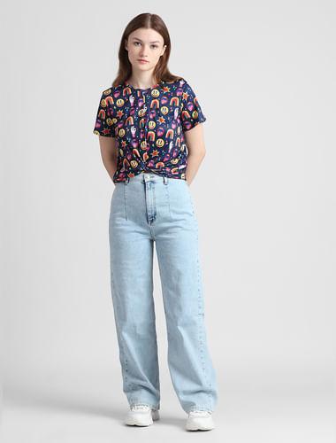 navy blue knot cropped t-shirt