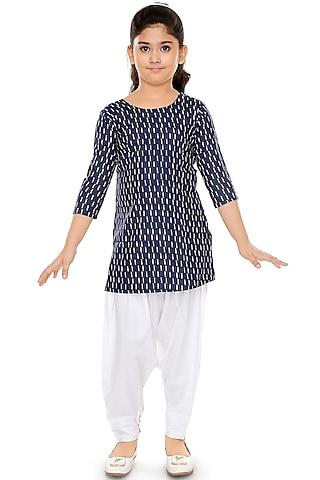 navy blue kurta set with print for girls