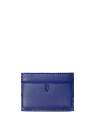 navy blue leather card holder with logo