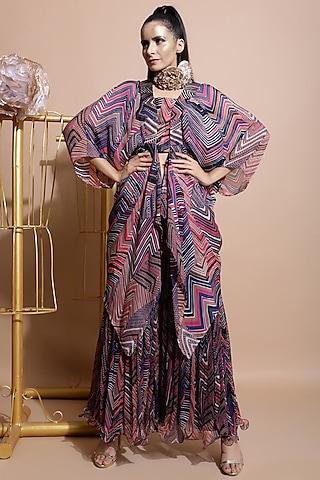 navy blue leheriya printed cape