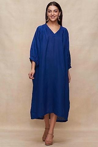 navy blue linen kaftan dress