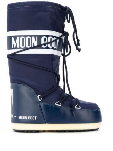 navy blue logo boots