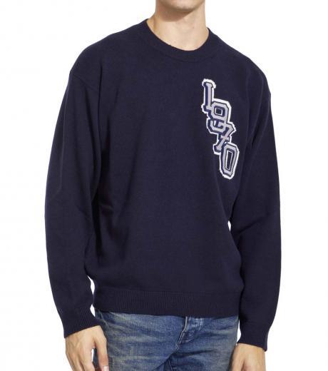navy blue logo patch sweater