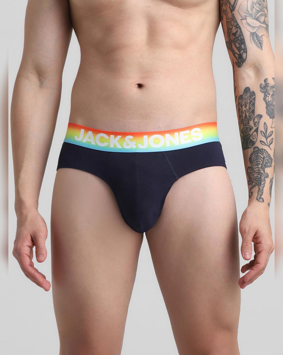 navy blue logo print briefs